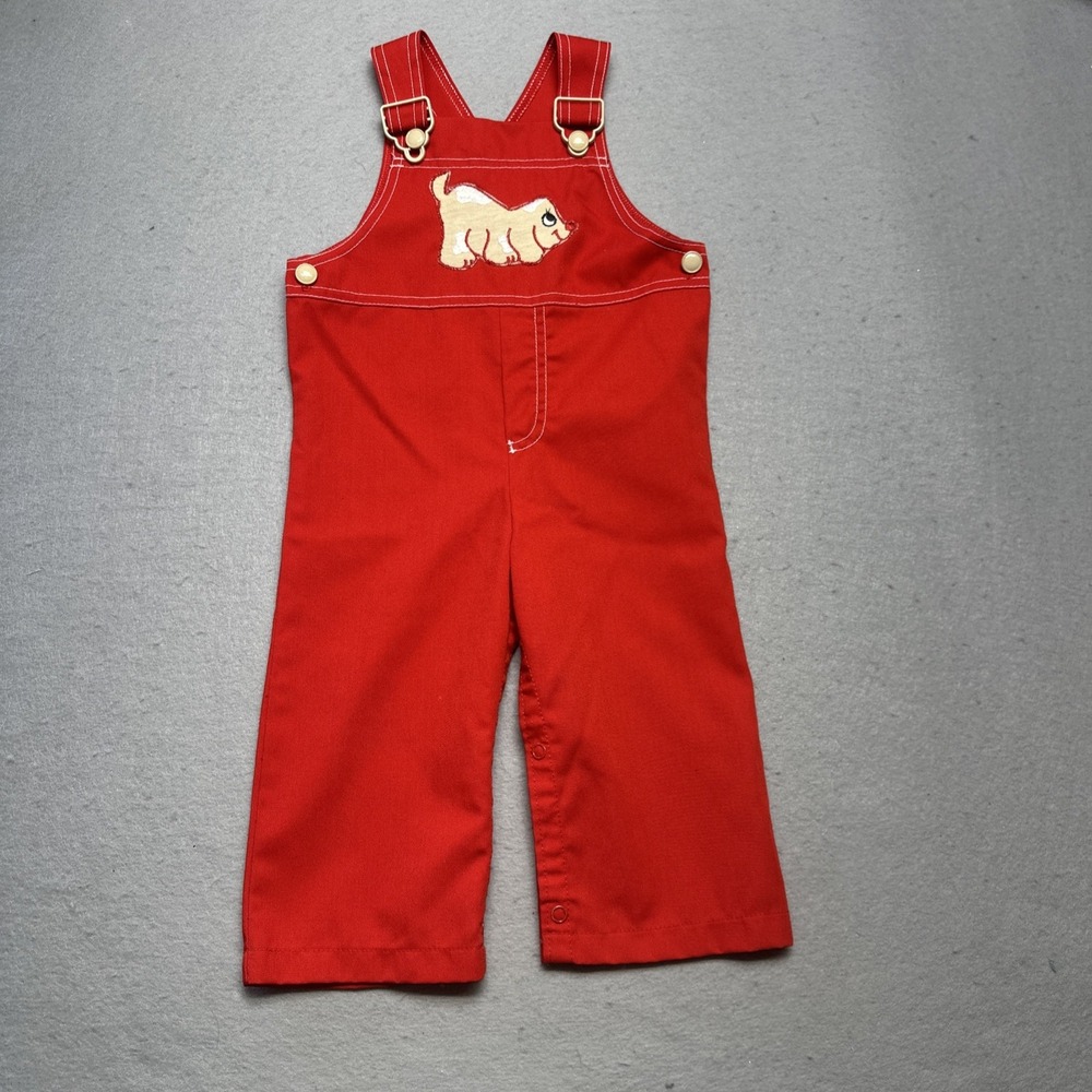VTG Carter's Red Baby Overalls 24 Months Dog Applique 1980s 90s Retro USA